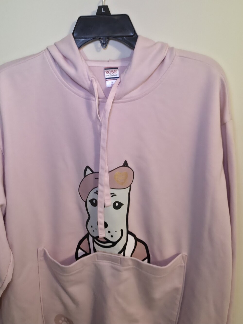 Bobs From Sketchers Womens Light Pink Dog With Baret Graphic Hoodie Size Large - Picture 6 of 9